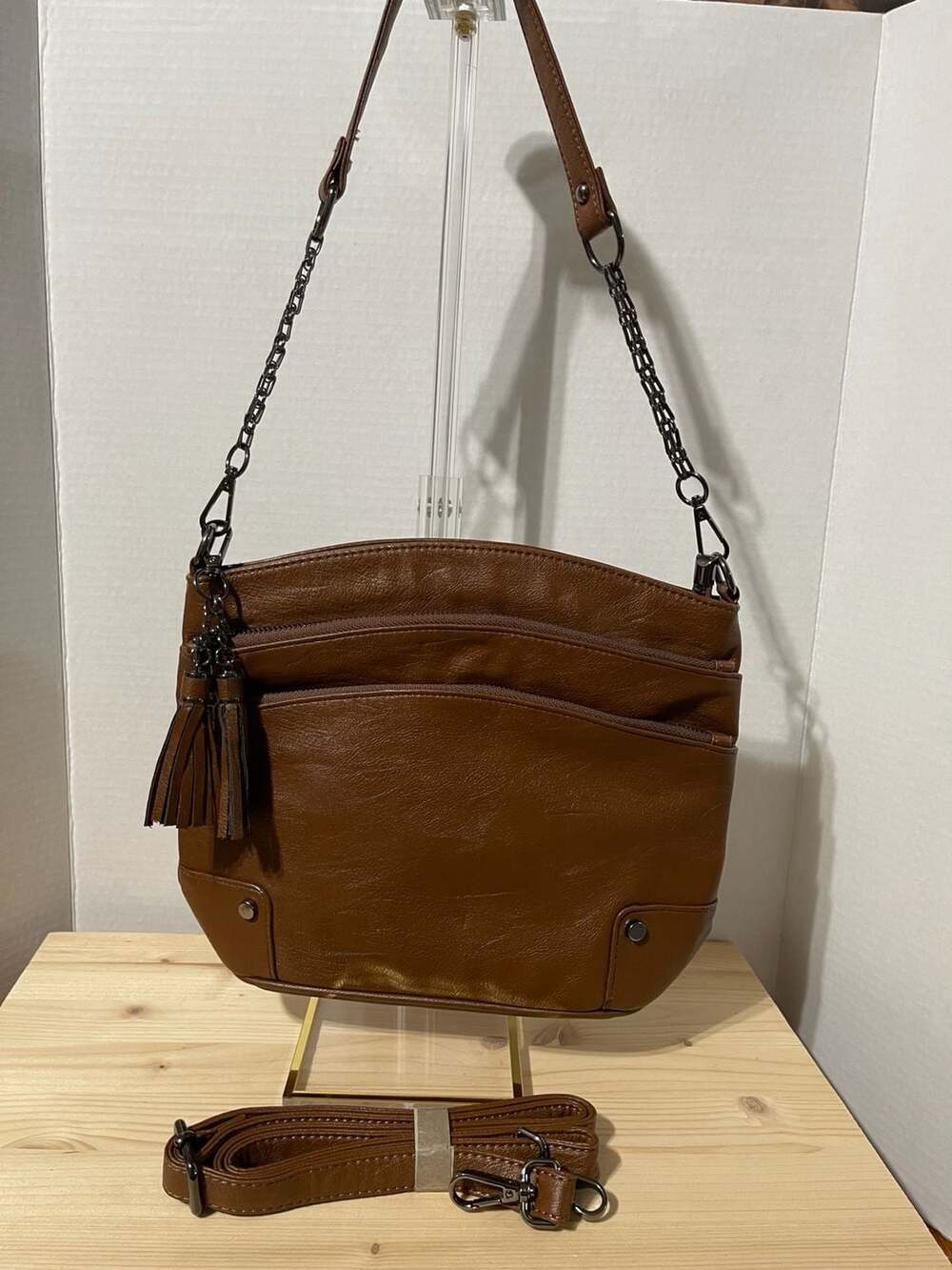VX VONXURY Crossbody Purse for Women, Faux Leather Tassel Shoulder Bag Brown